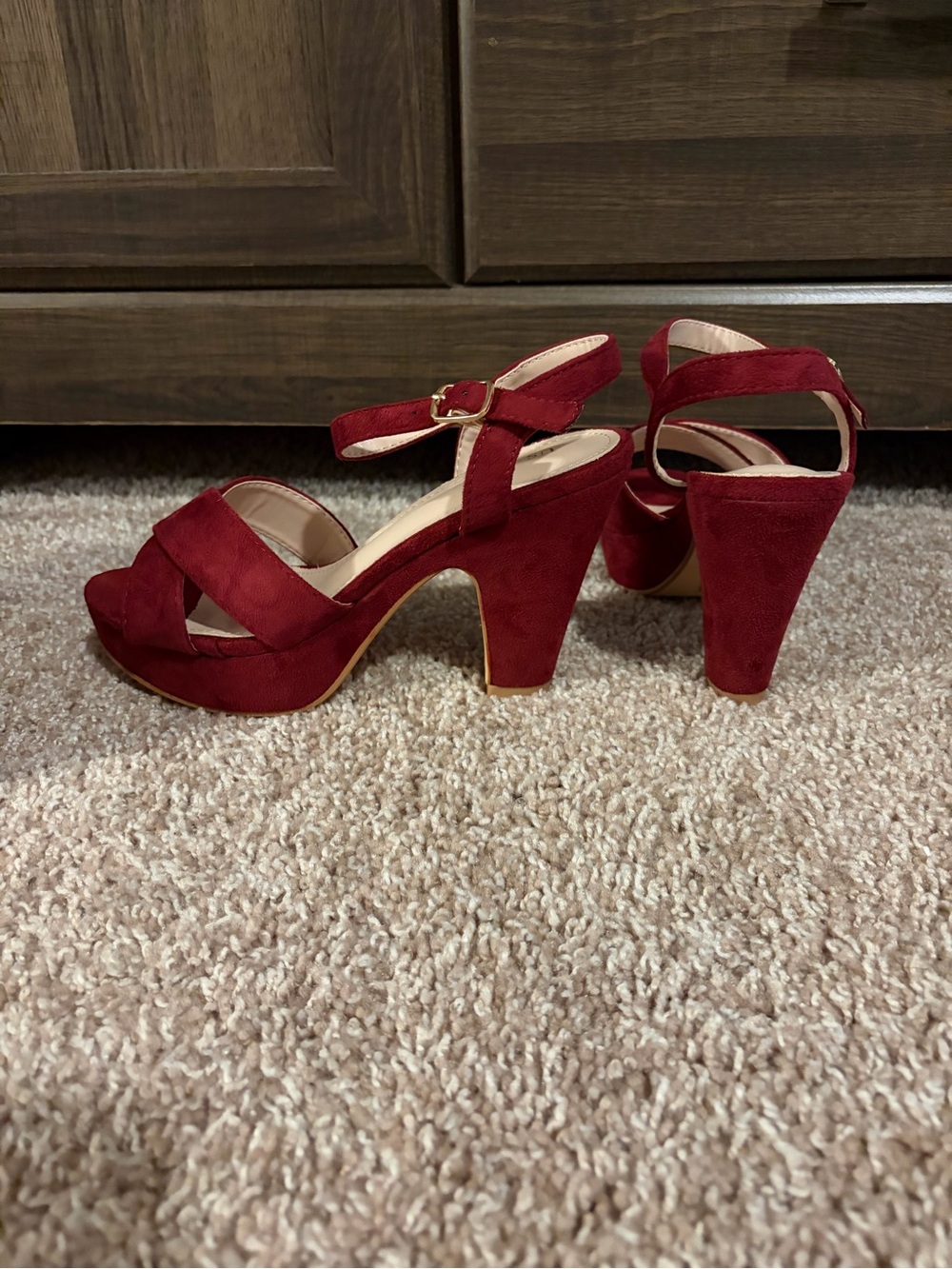 Allegra K Burgundy Platform Chunky Heel/Slingback Sandals with Ankle Strap - Picture 2 of 3